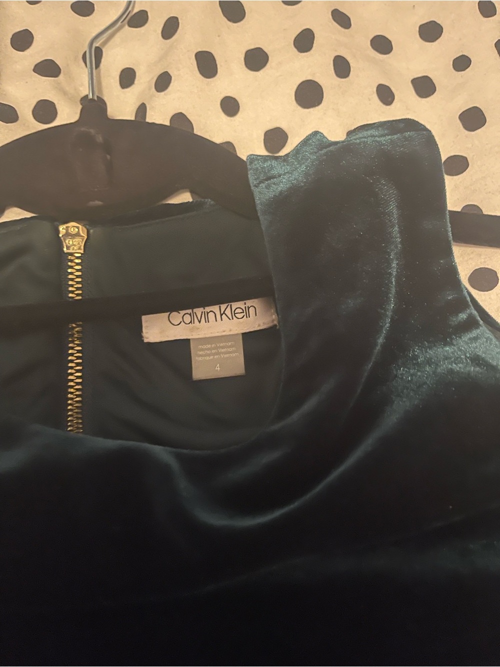 Calvin Klein Teal Velvet Sleeveless Dress with Gold Zipper